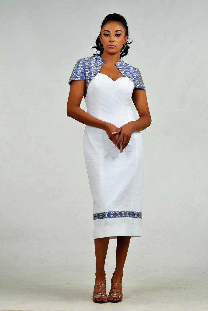 Midi dress with Ethiopian traditional fabric